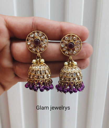 Purple Antique Gold Jhumki Bollywood indian Earrings