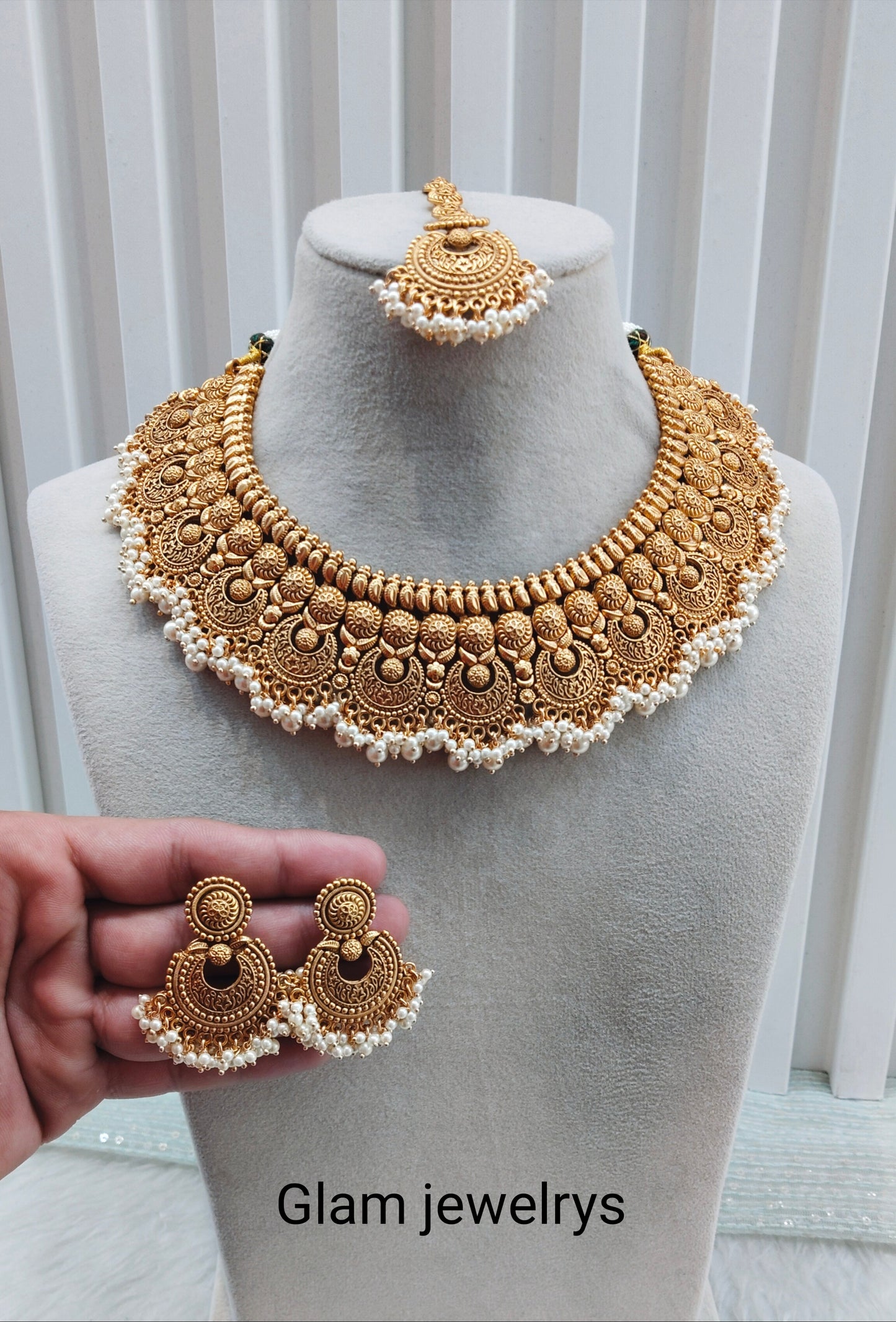 Gold Polki Necklace Indian Jewellery Harf Set