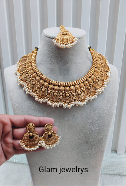 Gold Polki Necklace Indian Jewellery Harf Set