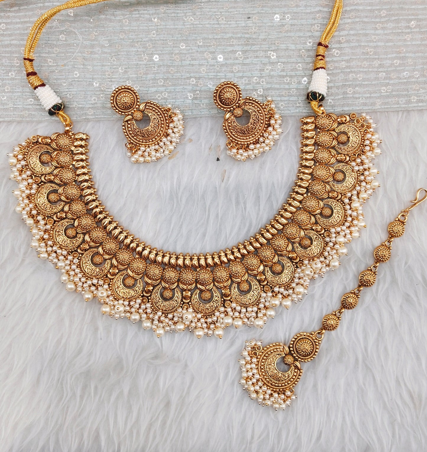 Gold Polki Necklace Indian Jewellery Harf Set