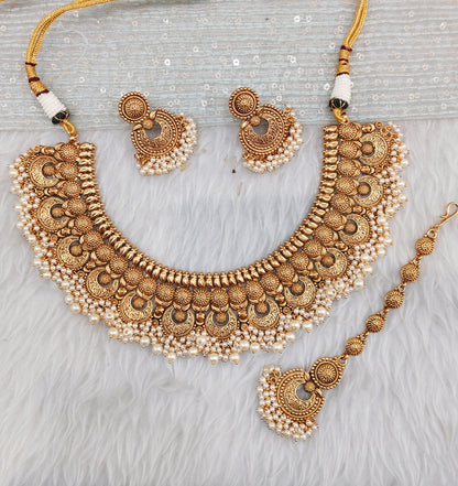 Gold Polki Necklace Indian Jewellery Harf Set