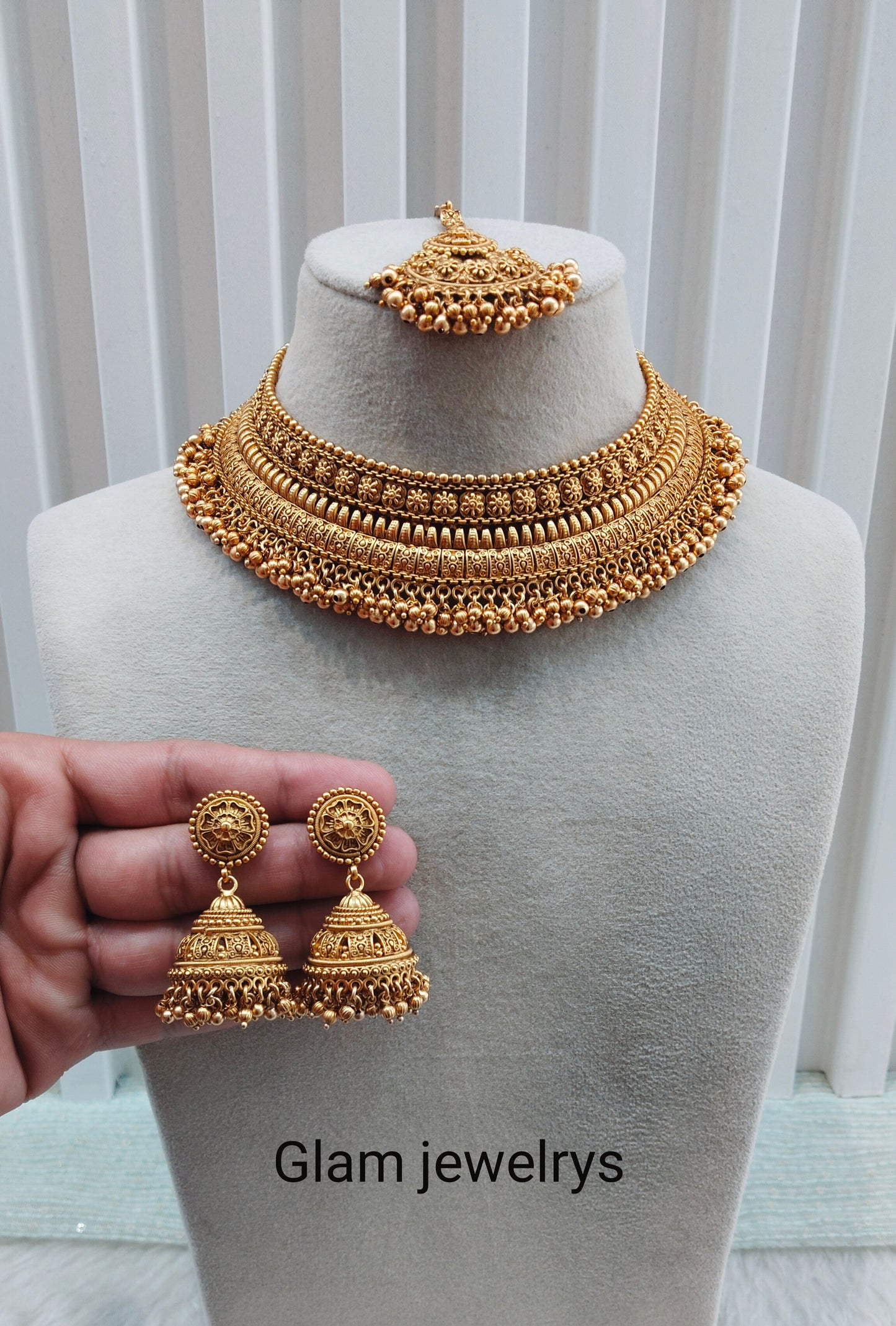 Gold Polki Choker Indian Jewellery Beams Set