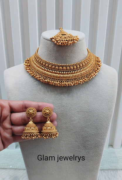 Gold Polki Choker Indian Jewellery Beams Set