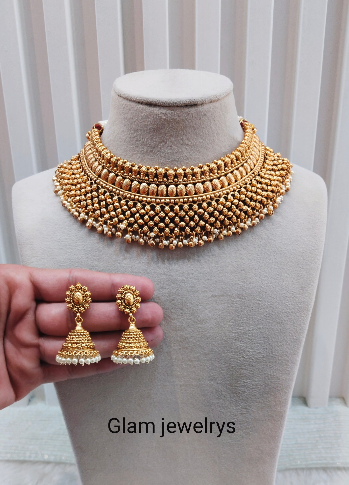 Gold Polki Choker Indian Jewellery Beams Set