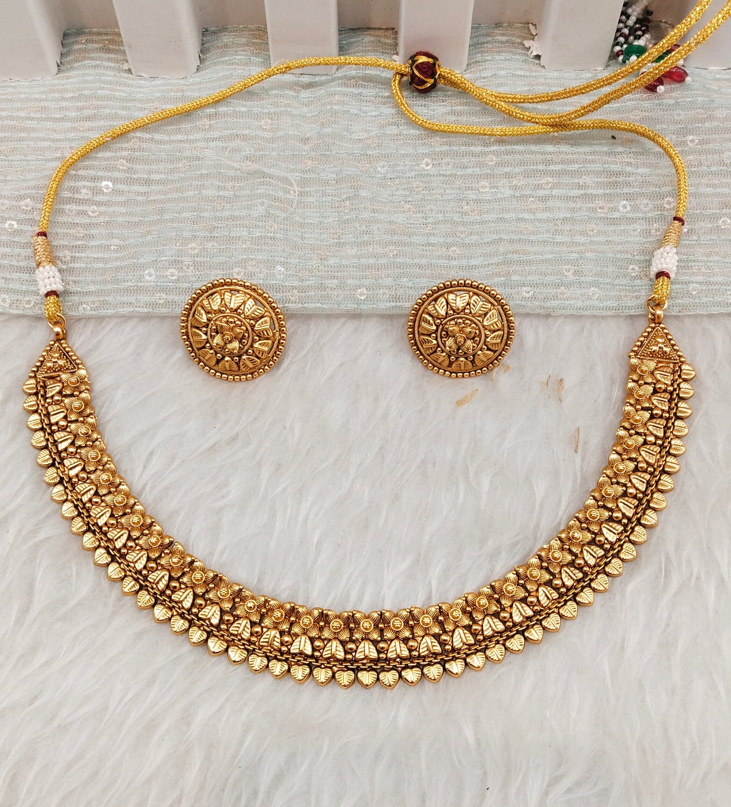 Gold Polki Necklace Indian Jewellery Harf Set