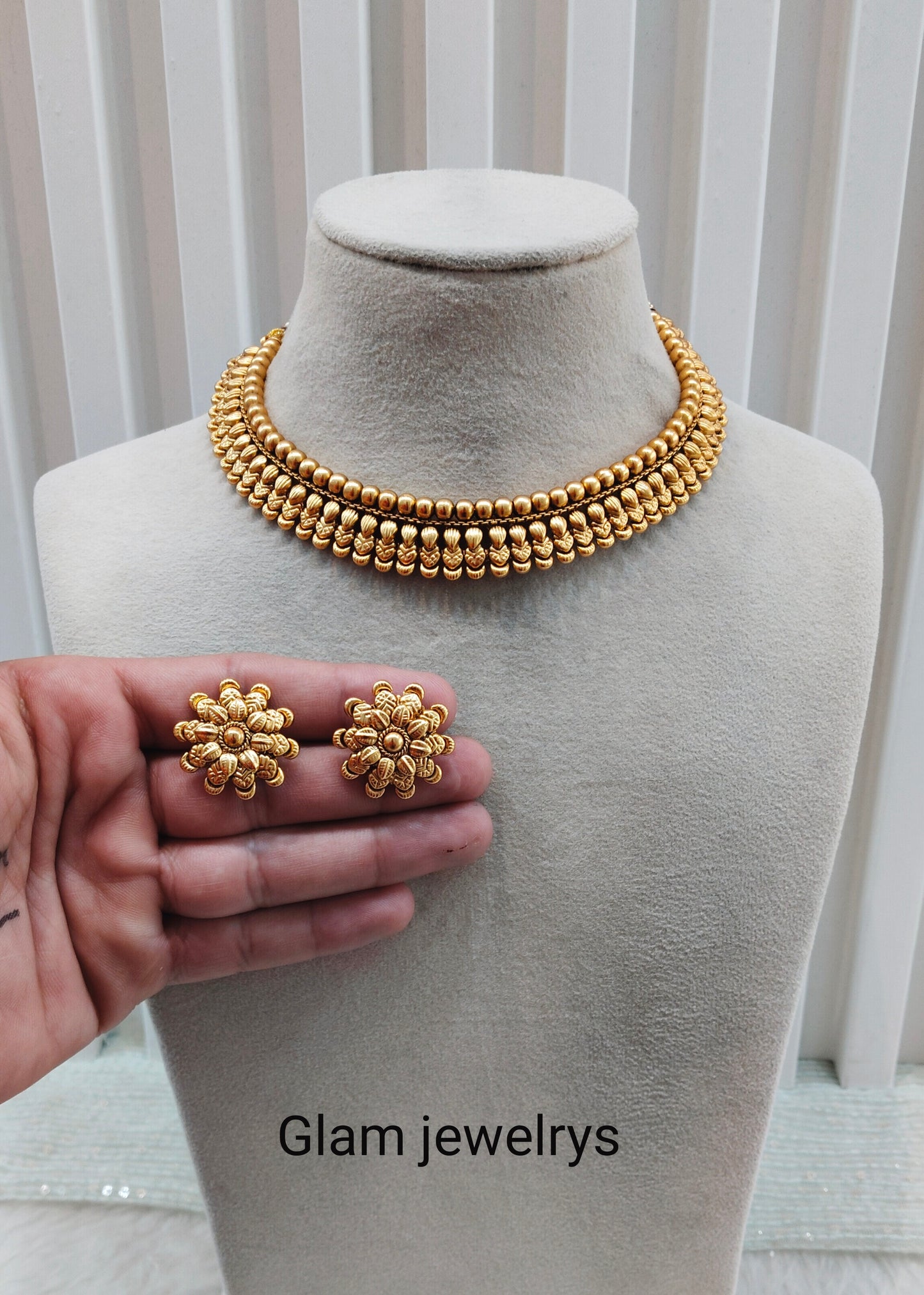 Gold Polki Necklace Indian Jewellery Harf Set