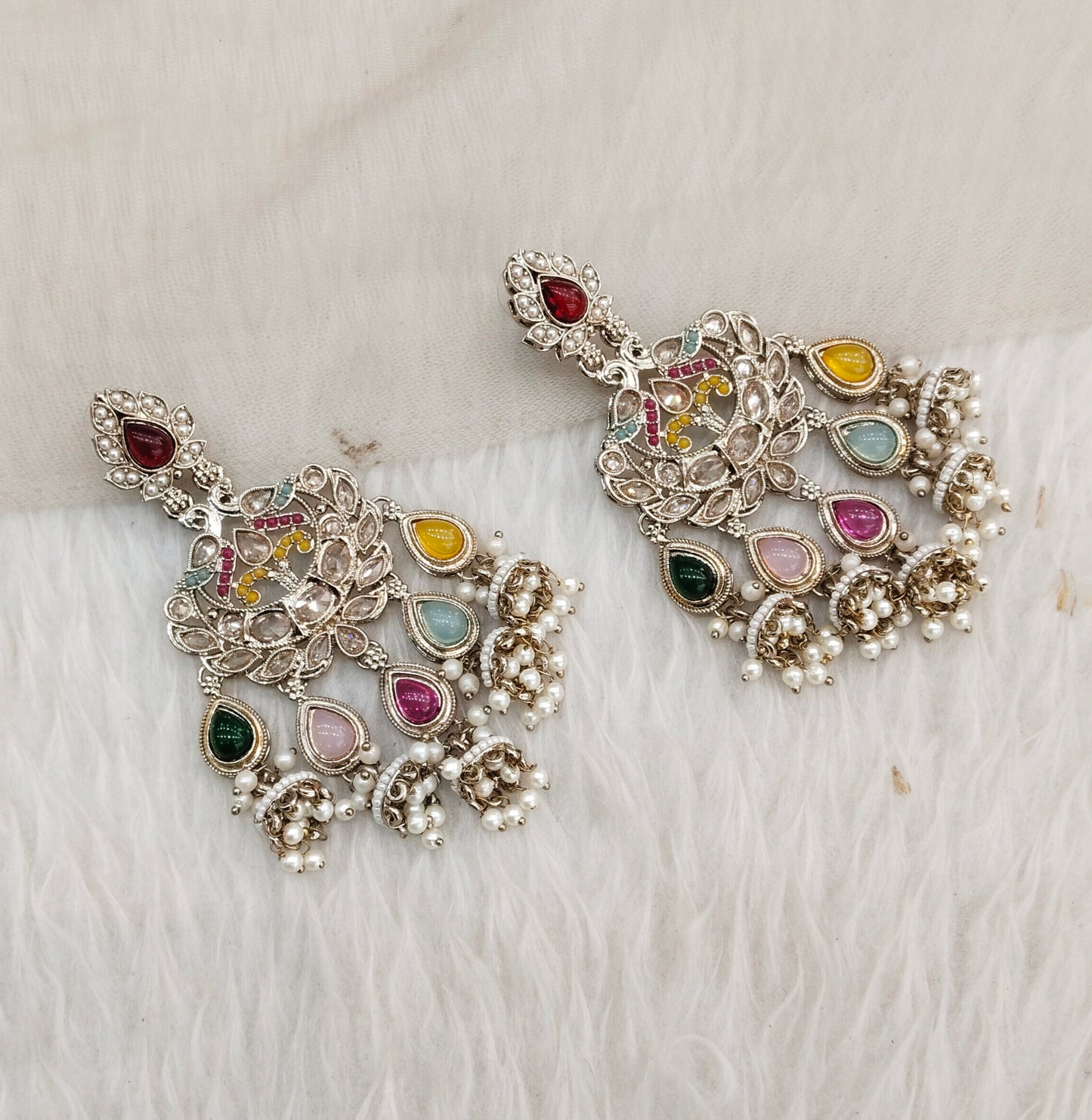 Multi Color Antique Gold Bollywood Sarpunch Indian Earrings