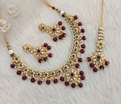 Purple Gold Kundan Necklace Indian Jewellery Surya Set