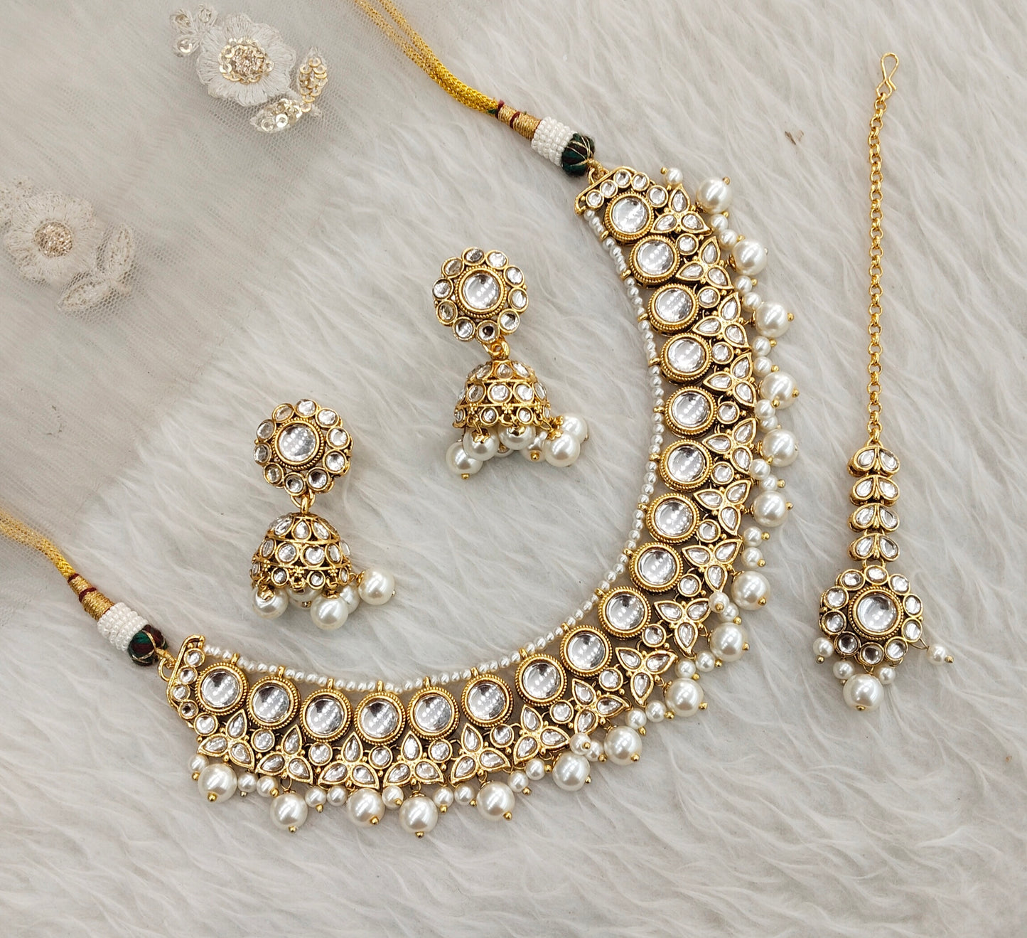 White Gold Kundan Necklace Indian Jewellery Ricky Set