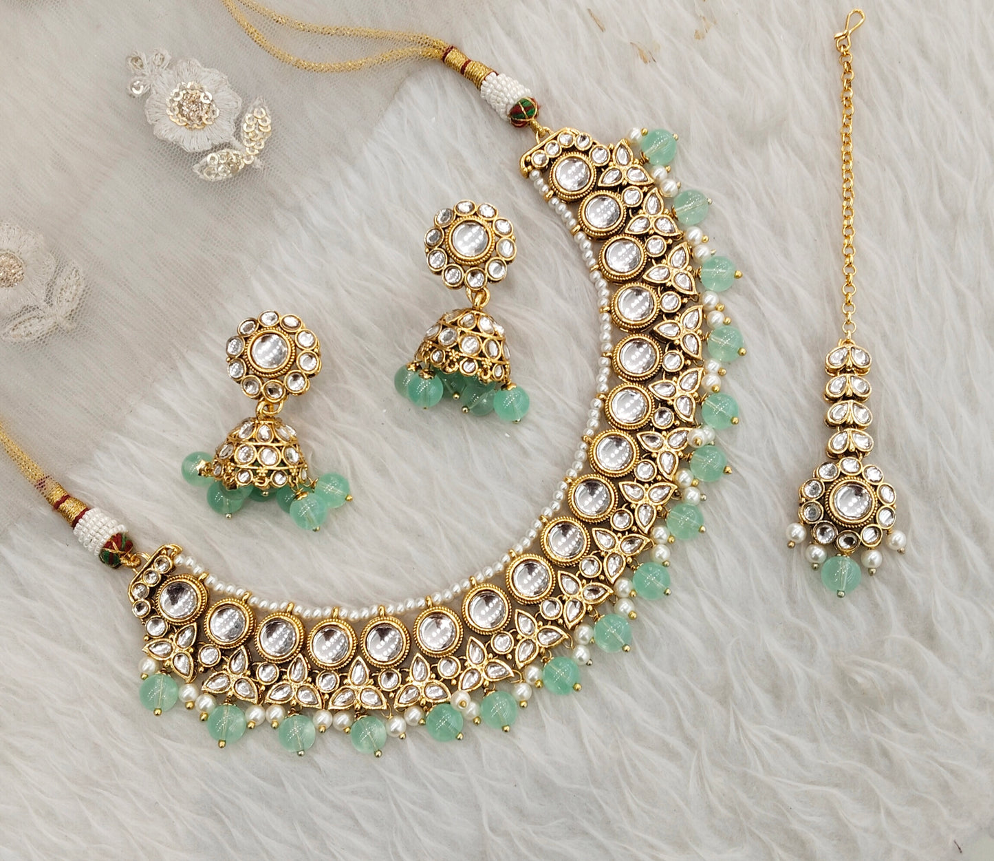 Pastel Green Gold Kundan Necklace Indian Jewellery Ricky Set