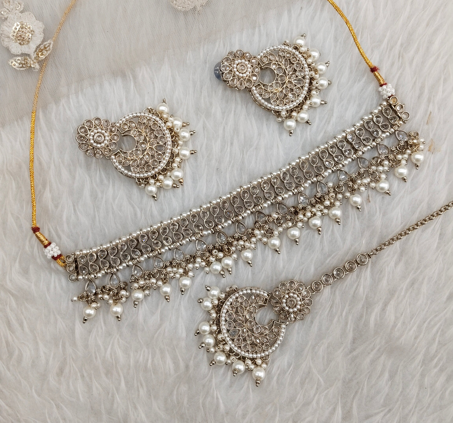 Antique Gold Clear Stone Choker Indian Jewellery Jaiswal Set