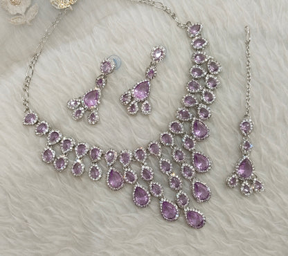 Lavender Silver Zircon Necklace Indian Jewellery Shami Set