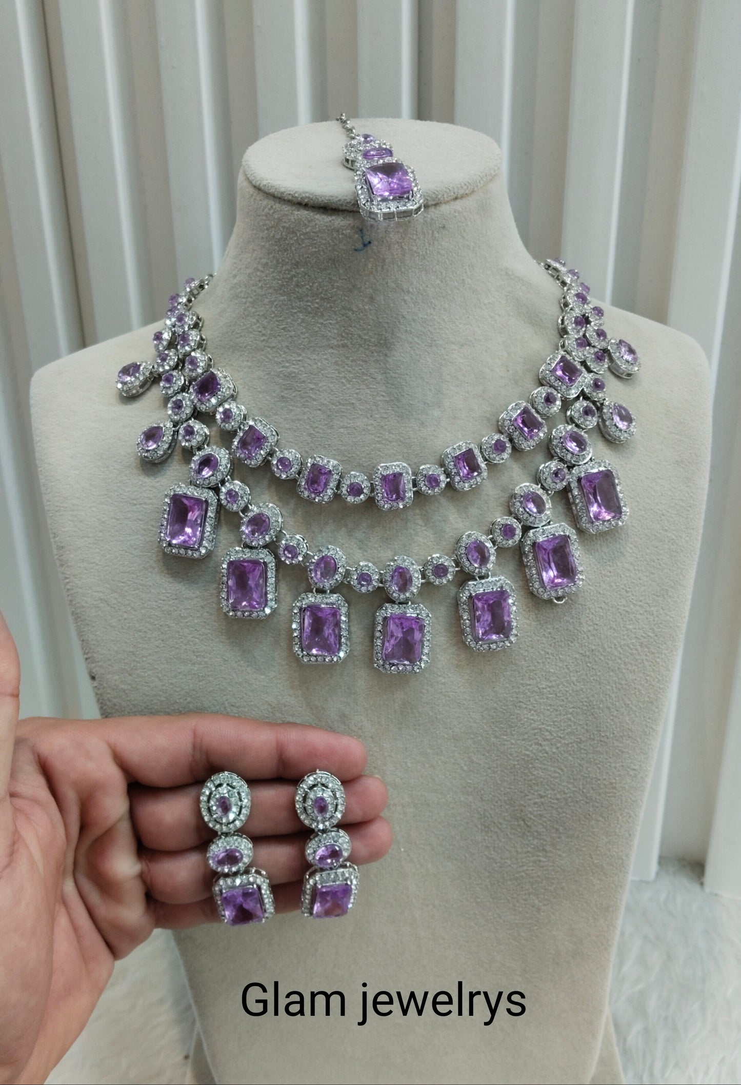 Lavender Silver Zircon Necklace Indian Jewellery Siraj Set