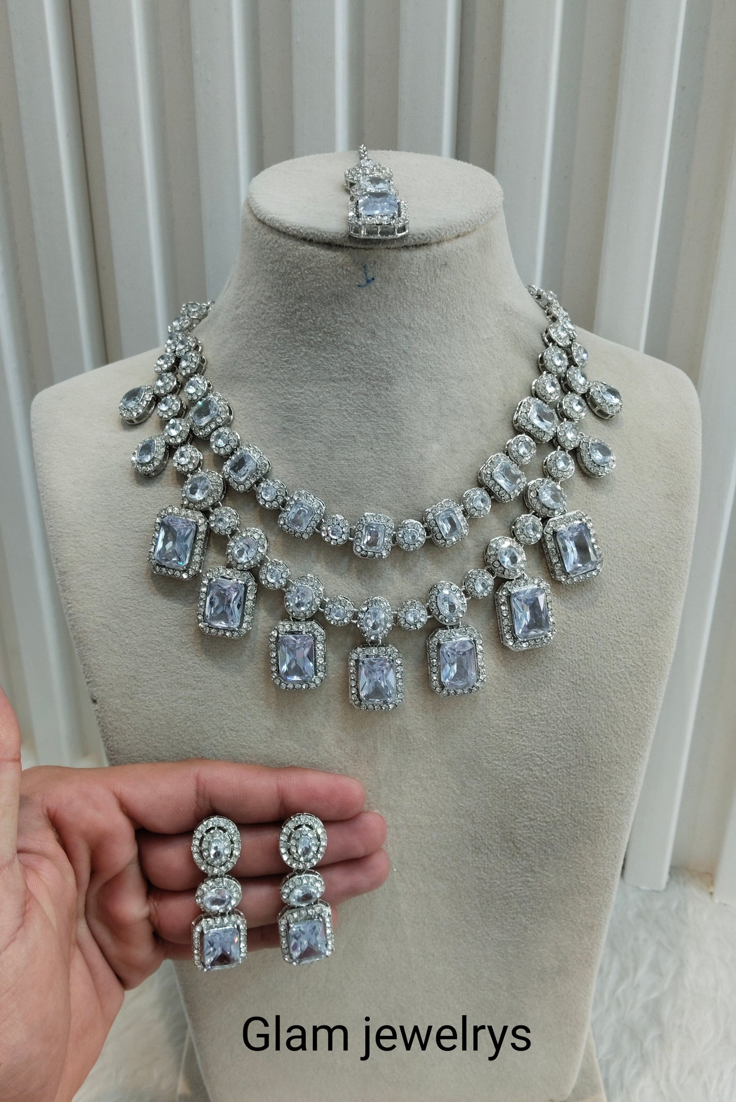 White Silver Zircon Necklace Indian Jewellery Siraj Set