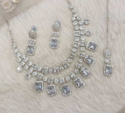 White Silver Zircon Necklace Indian Jewellery Siraj Set