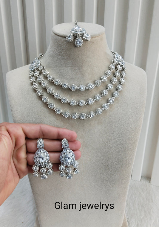 White Silver Zircon Necklace Indian Jewellery Varun Set