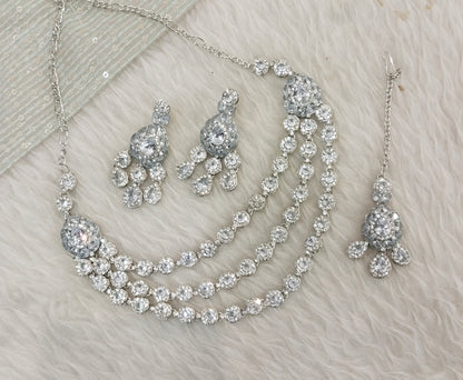 White Silver Zircon Necklace Indian Jewellery Varun Set