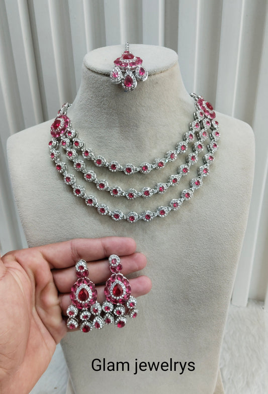 Ruby Silver Zircon Necklace Indian Jewellery Varun Set
