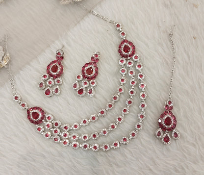 Ruby Silver Zircon Necklace Indian Jewellery Varun Set