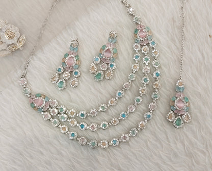 Multi Color Silver Zircon Necklace Indian Jewellery Varun Set
