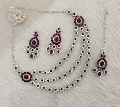 Purple Silver Zircon Necklace Indian Jewellery Varun Set