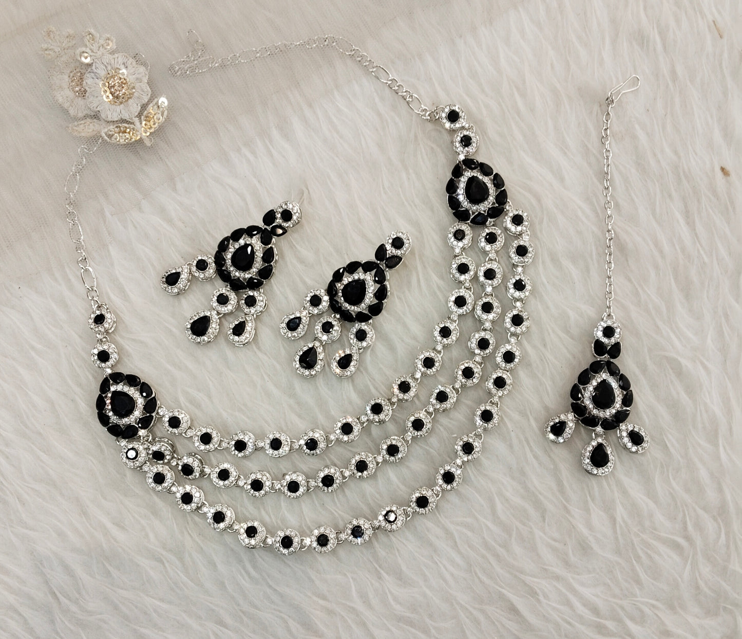 Black Silver Zircon Necklace Indian Jewellery Varun Set