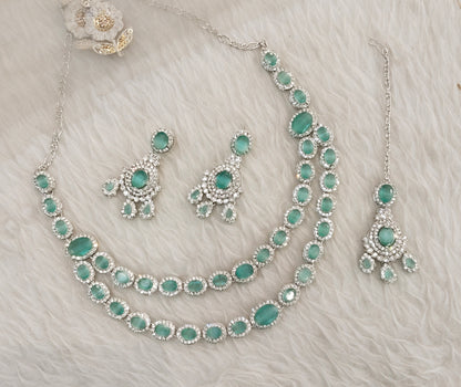 Pastel Green Silver Zircon Necklace Indian Jewellery Angel Set