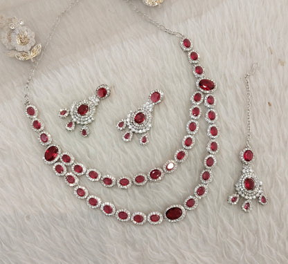 Ruby Silver Zircon Necklace Indian Jewellery Angel Set