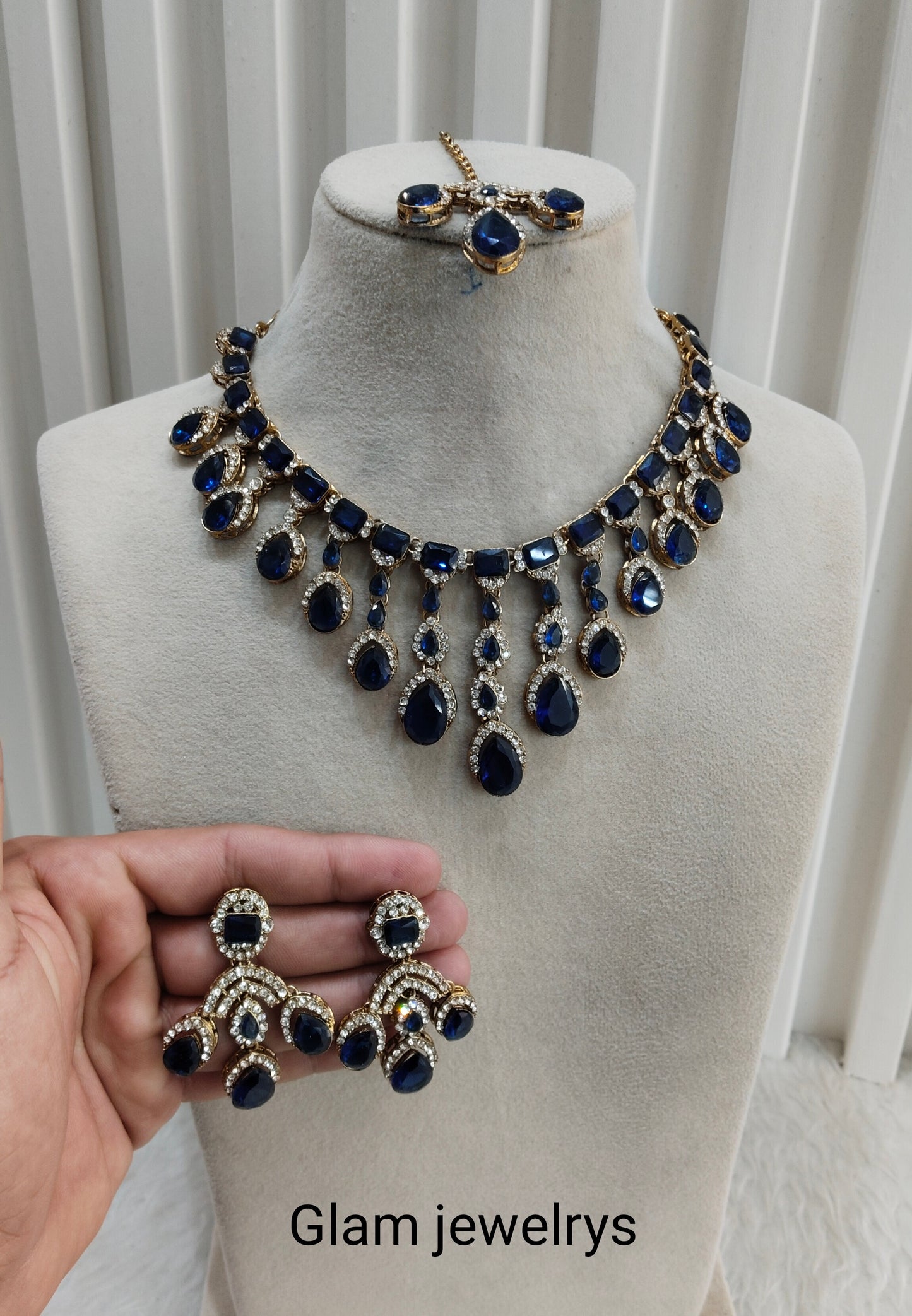 Blue Antique Gold Zircon Necklace Indian Jewellery Ekaksh Set