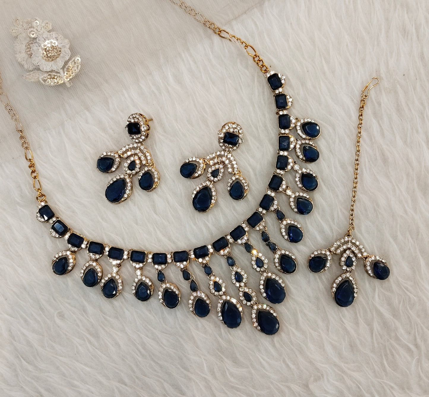 Blue Antique Gold Zircon Necklace Indian Jewellery Ekaksh Set