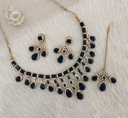 Blue Antique Gold Zircon Necklace Indian Jewellery Ekaksh Set