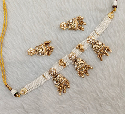 White Gold Polki Choker Indian Jewellery Rashid Set