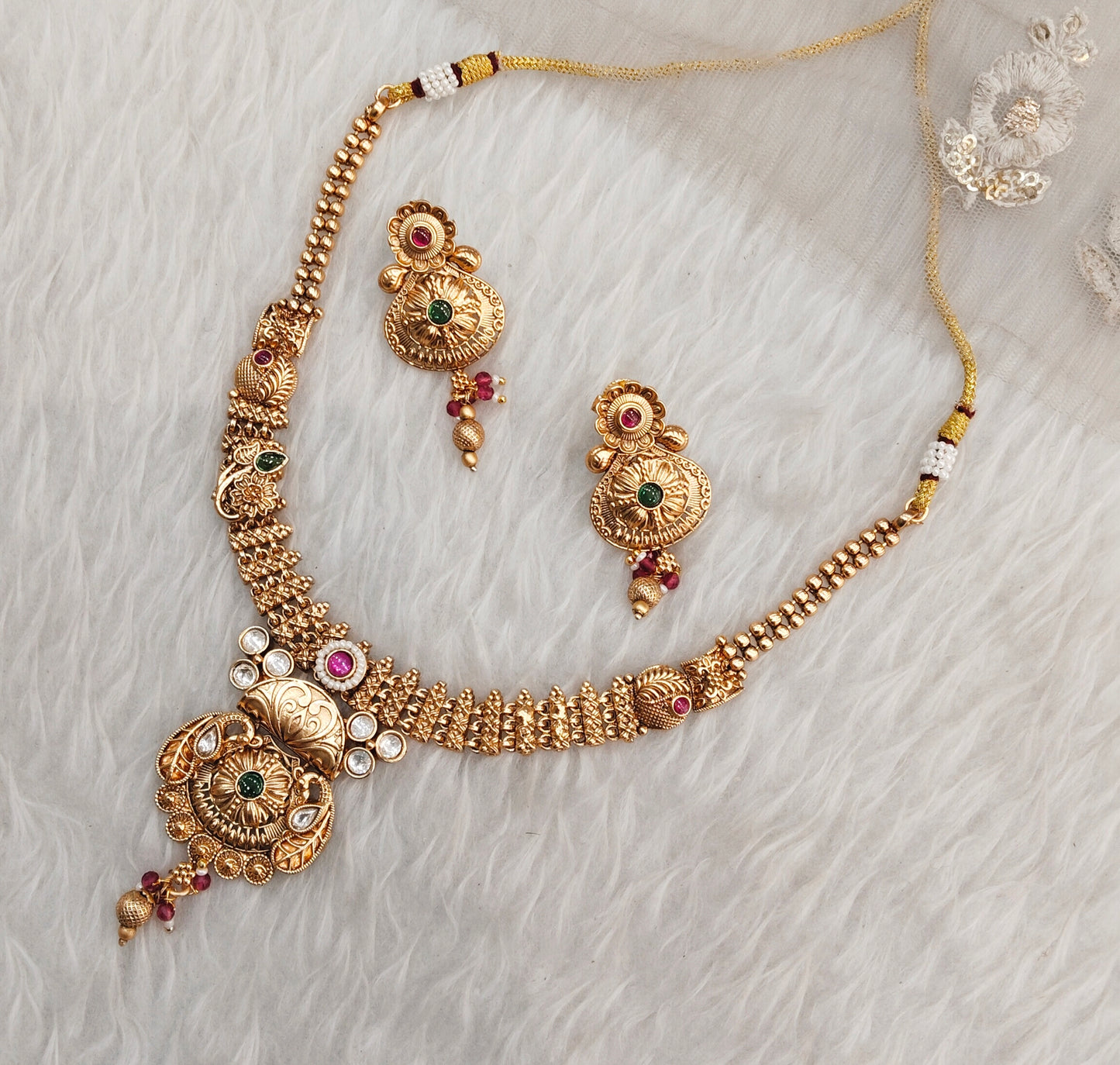 Ruby Green Gold Polki Necklace Indain Jewellery Rashid Set