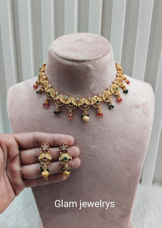 Ruby Green Gold Polki Necklace Indain Jewellery Rashid Set