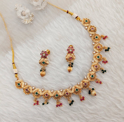 Ruby Green Gold Polki Necklace Indain Jewellery Rashid Set