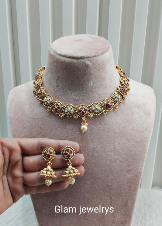 Ruby Gold Polki Necklace Indain Jewellery Rashid Set