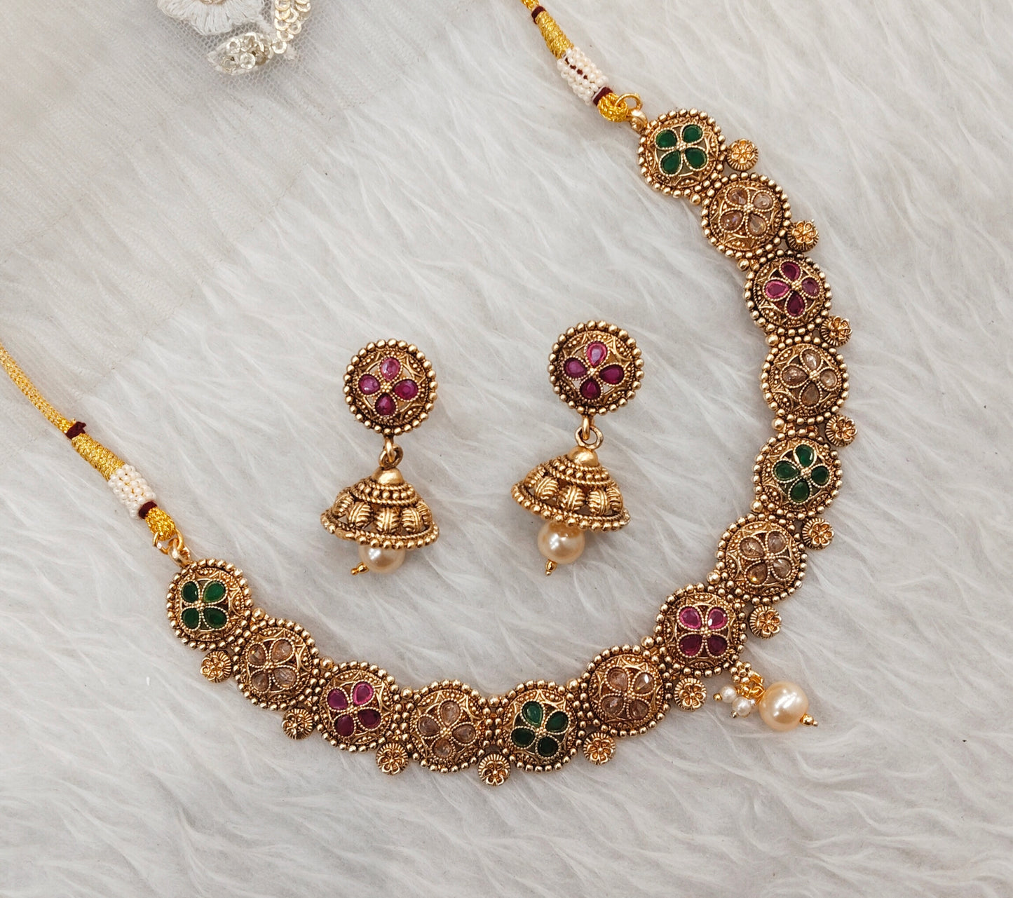 Ruby Green Gold Polki Necklace Indian Jewellery Rashid Set
