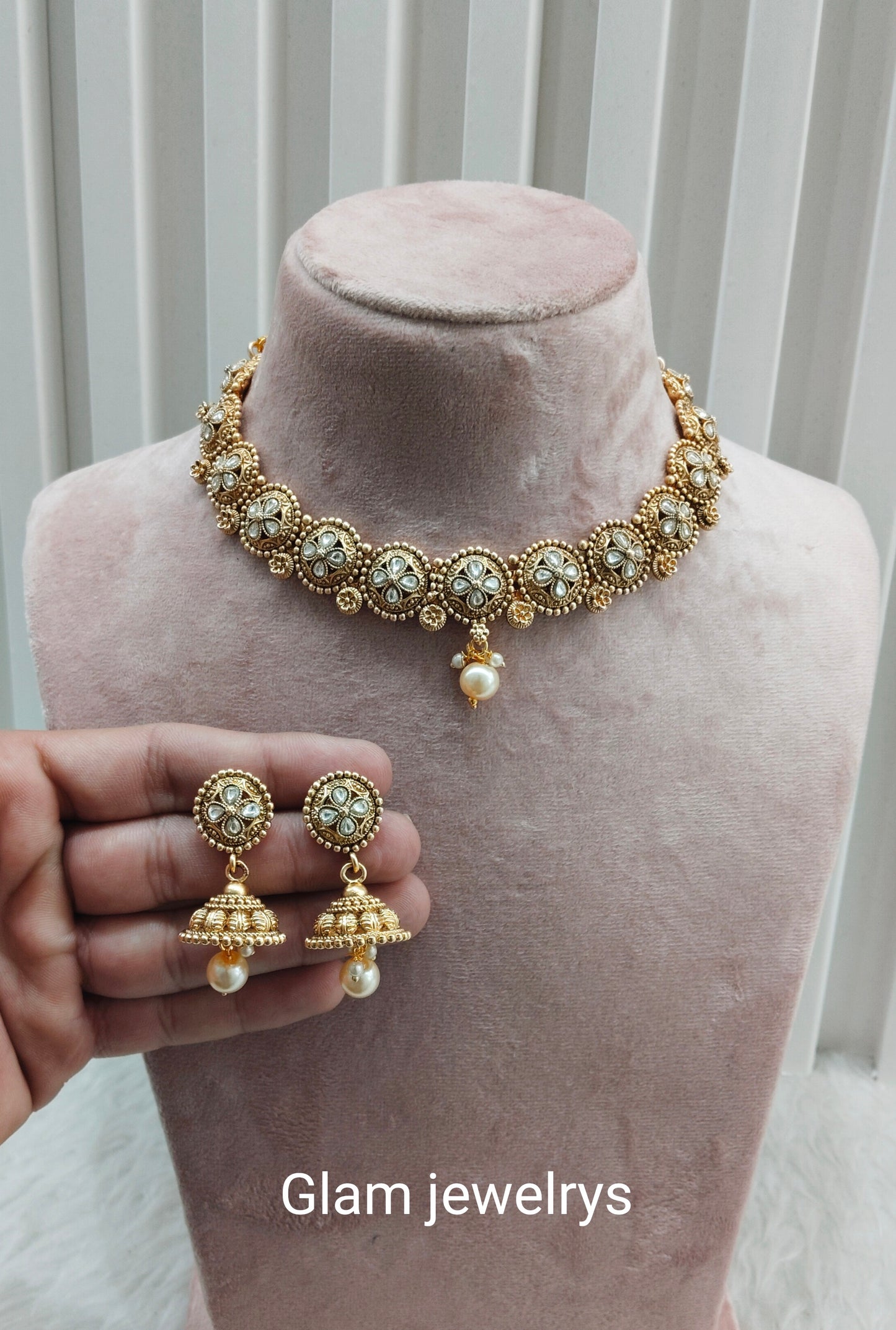 White Gold Polki Necklace Indian Jewellery Rashid Set