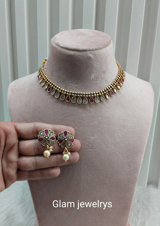Ruby Gold Polki Necklace Indian Jewellery Set