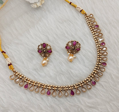 Ruby Gold Polki Necklace Indian Jewellery Set