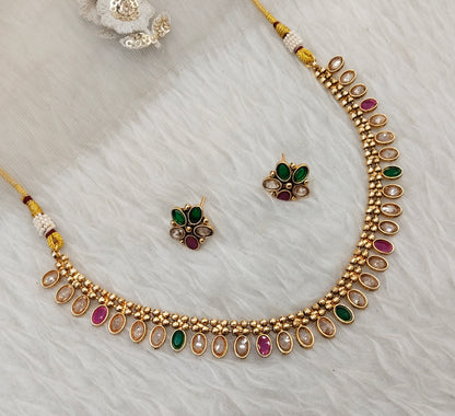 Ruby Green  Gold Polki Necklace Indian Jewellery Set