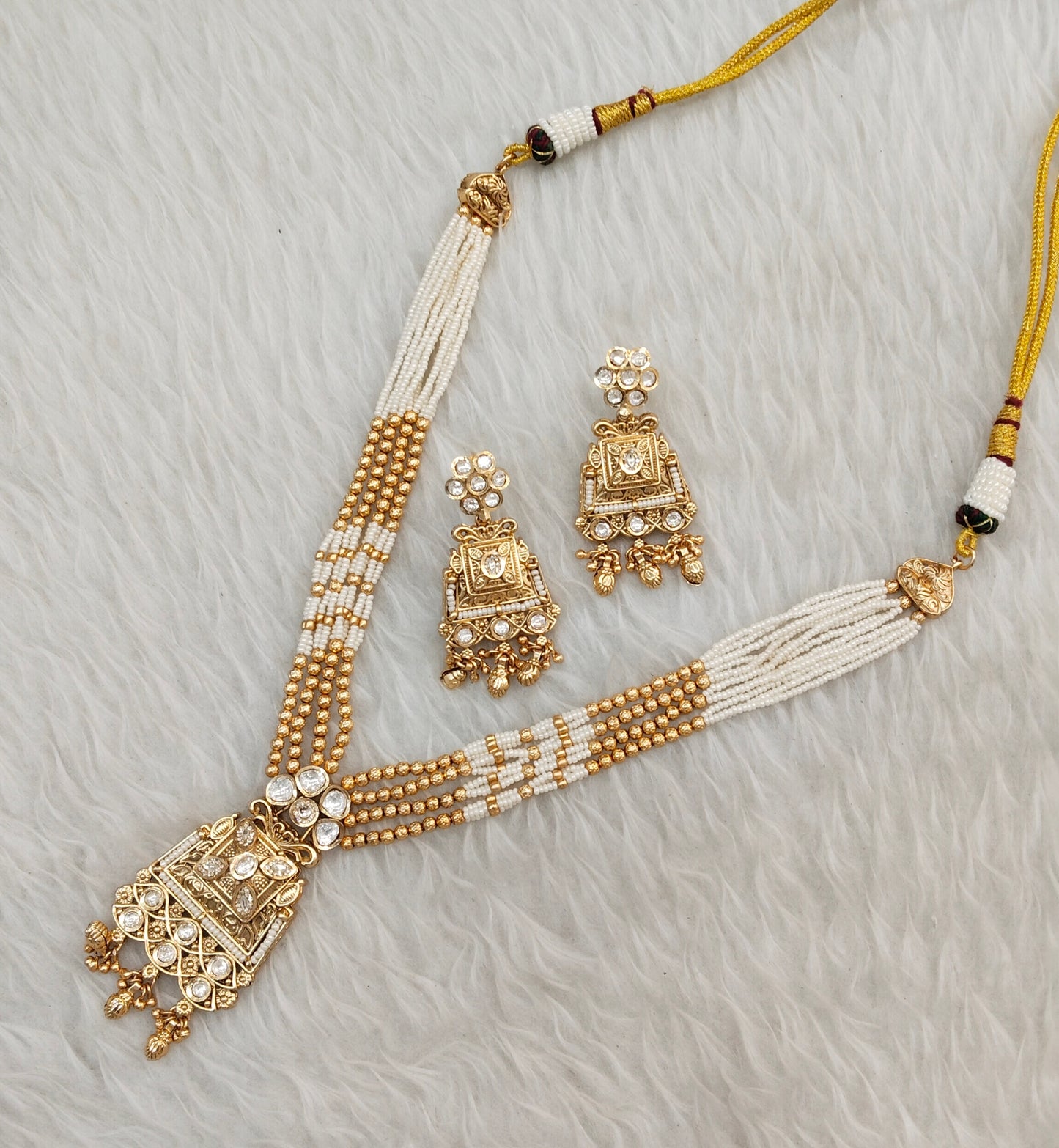 Gold Polki Long Rani Haar Necklace Indian Jewellery Inder Set