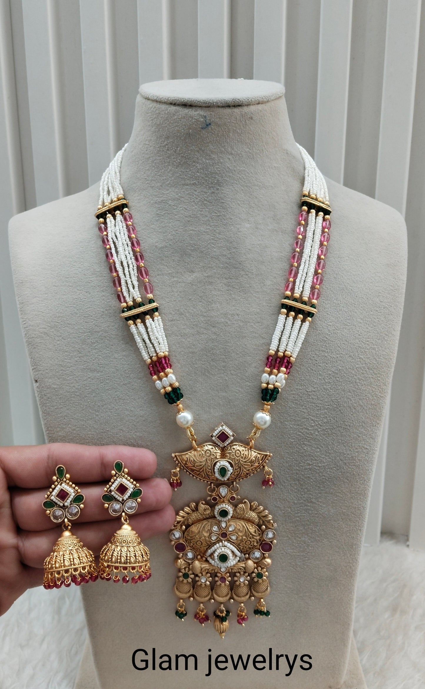 Ruby Green Gold Polki Long Rani Haar Necklace Indian Jewellery Inder Set
