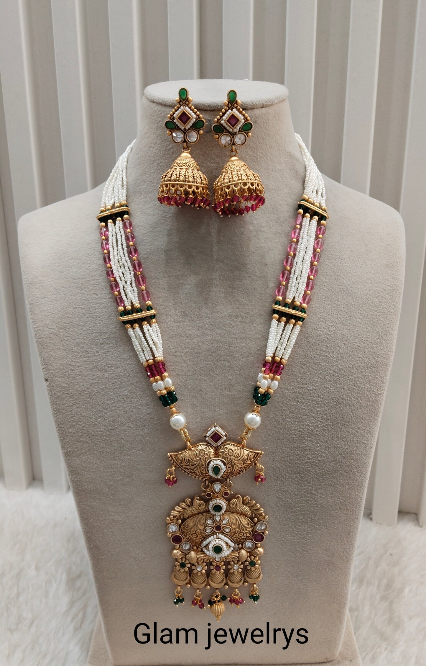 Ruby Green Gold Polki Long Rani Haar Necklace Indian Jewellery Inder Set