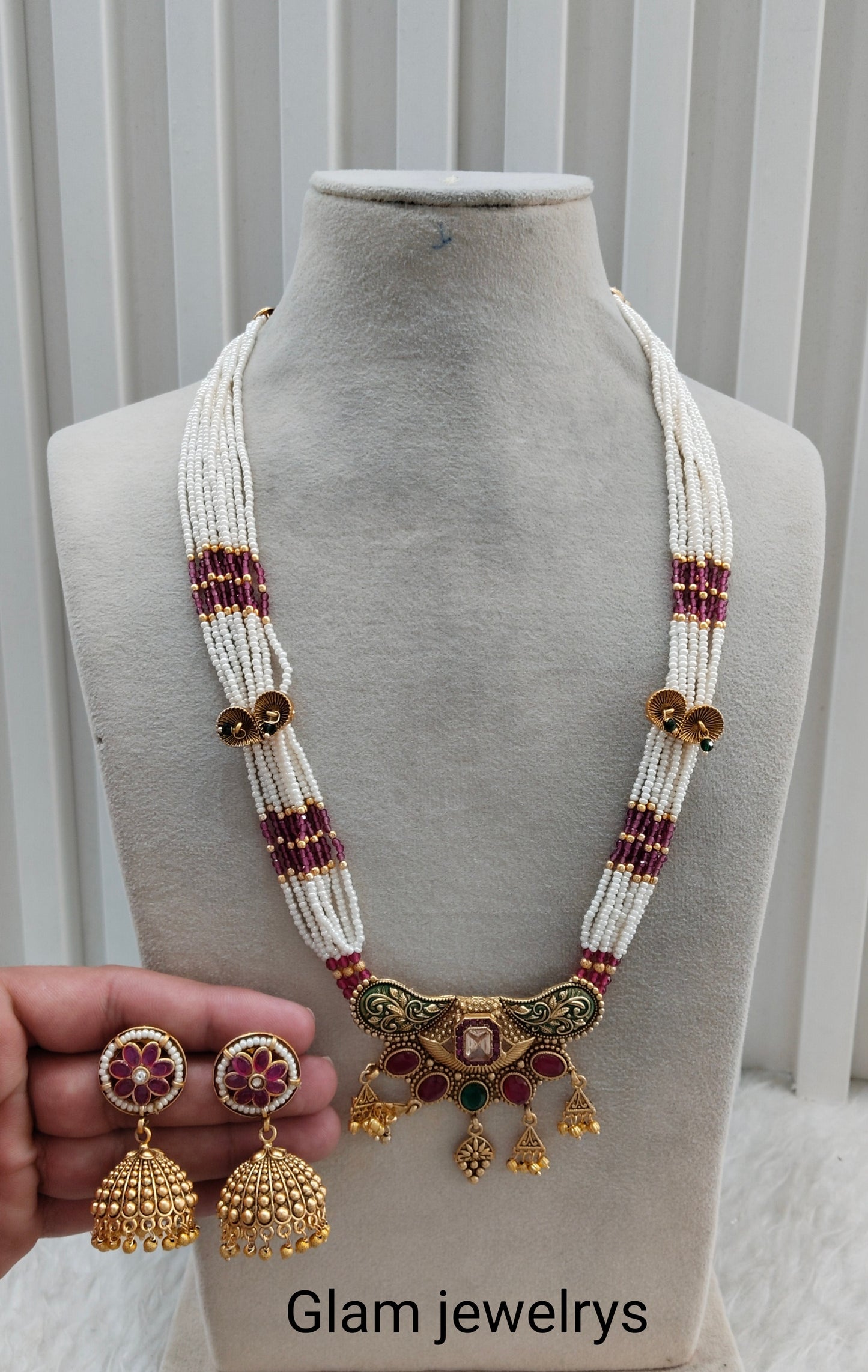 Ruby Green Gold Polki Long Rani Haar Necklace Indian Jewellery Inder Set