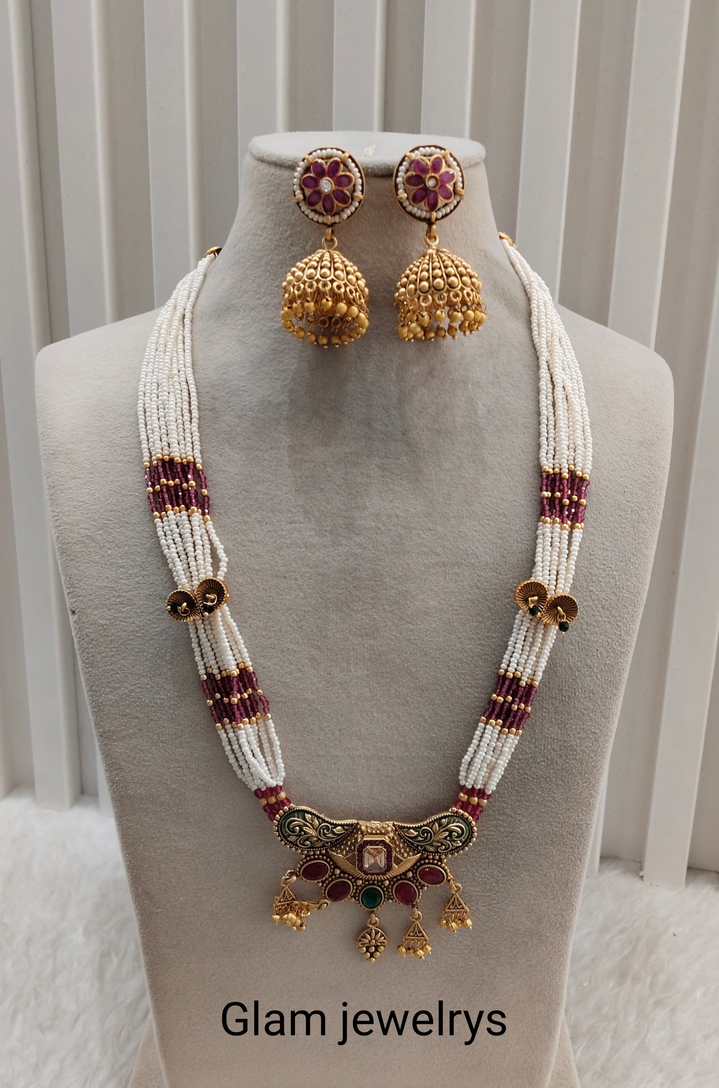 Ruby Green Gold Polki Long Rani Haar Necklace Indian Jewellery Inder Set