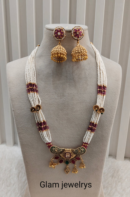 Ruby Green Gold Polki Long Rani Haar Necklace Indian Jewellery Inder Set