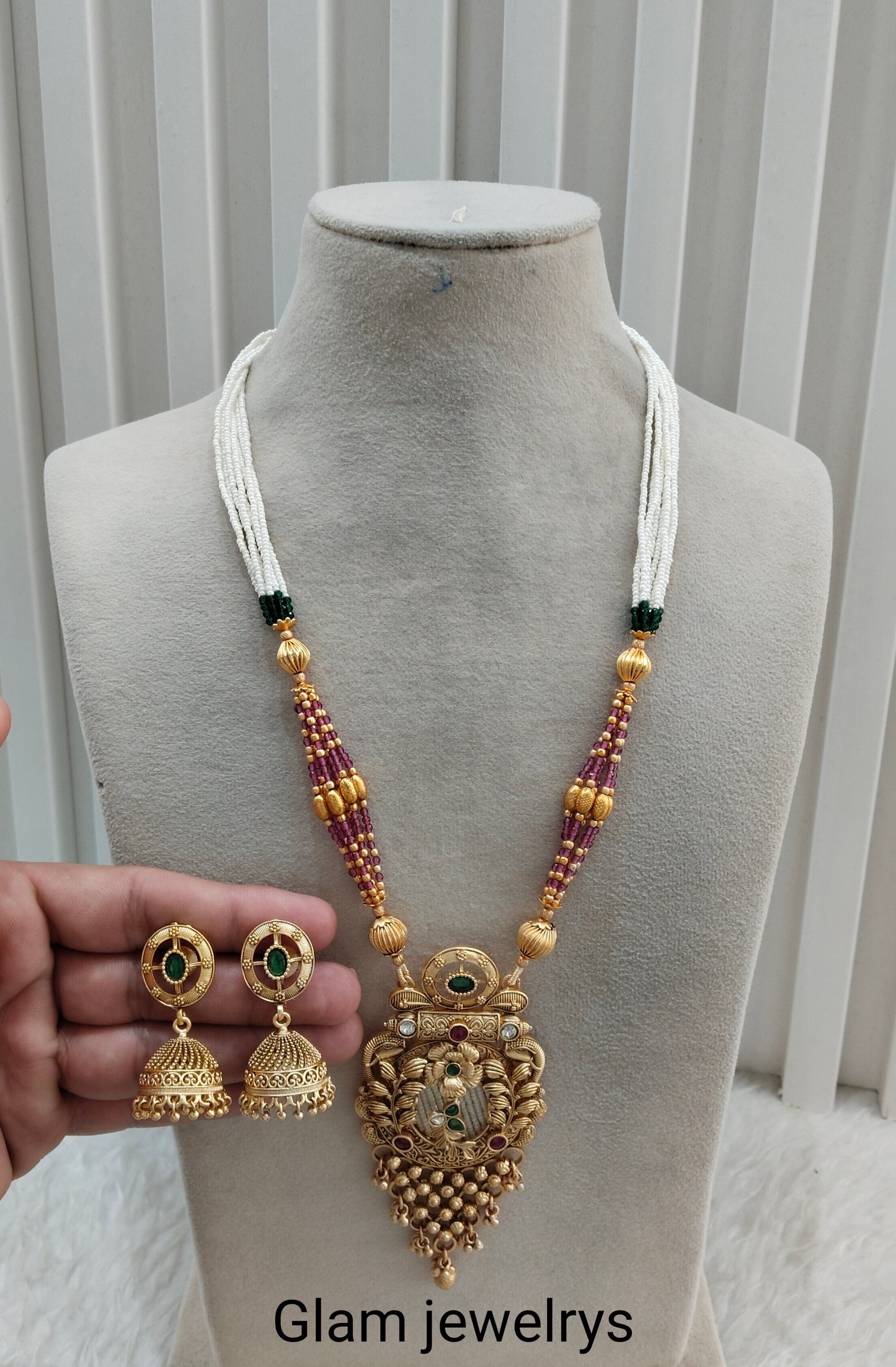 Ruby Green Gold Polki Long Rani Haar Necklace Indian Jewellery Inder Set