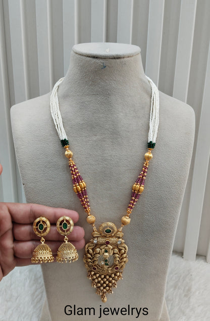 Ruby Green Gold Polki Long Rani Haar Necklace Indian Jewellery Inder Set