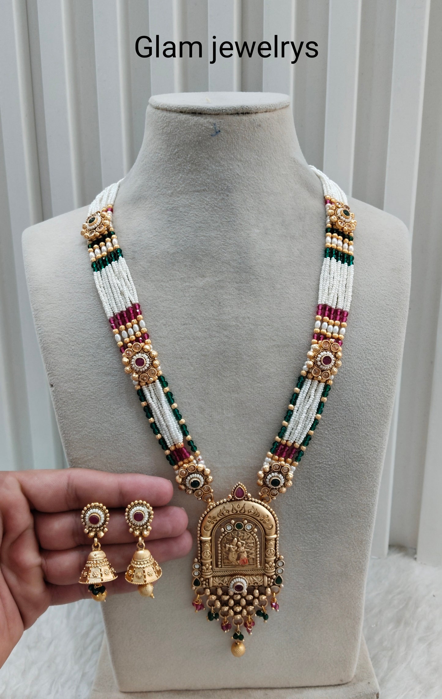 Ruby Green Gold Polki Long Rani Haar Necklace Indian Jewellery Inder Set